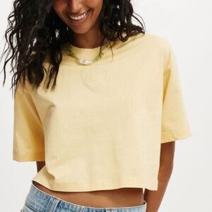 Cotton On Yellow Women Crop top Evil eye with Heart Size Xs